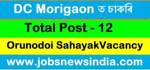 DC, Morigaon Recruitment 2020 : Apply For 12 Orunodoi Sahayak Vacancy